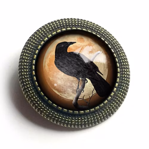 Brosch – Kråkfågel, orange måne