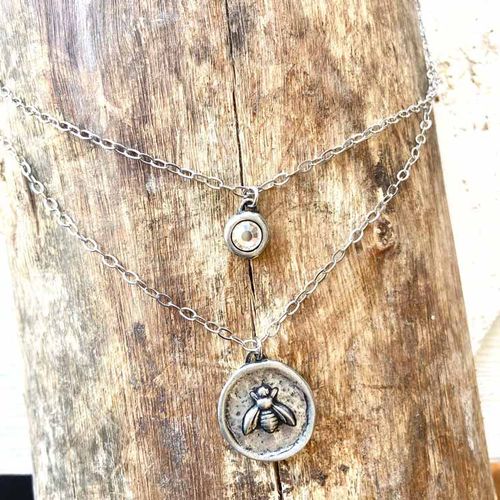 Halsband – Bi, kristall dubbelt vintage, silver