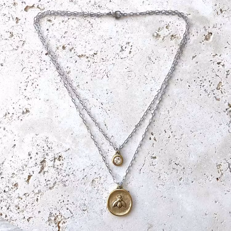 Halsband – Bi, kristall dubbelt vintage, guld