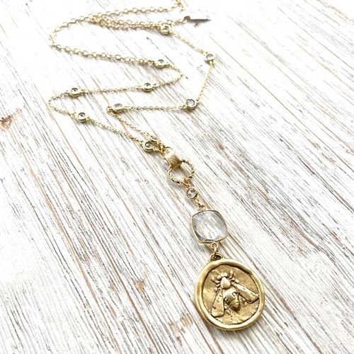 Halsband – Bi, boutique bergkristall, guld
