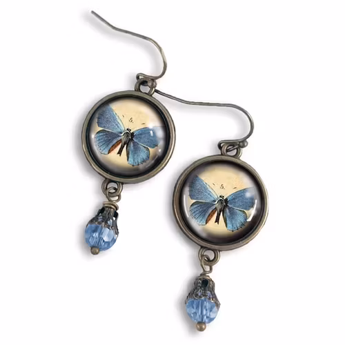 Örhängen med pärla – Blå fjäril