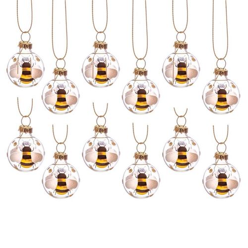 Julgranskulor i glas med bin, mini – 12-pack
