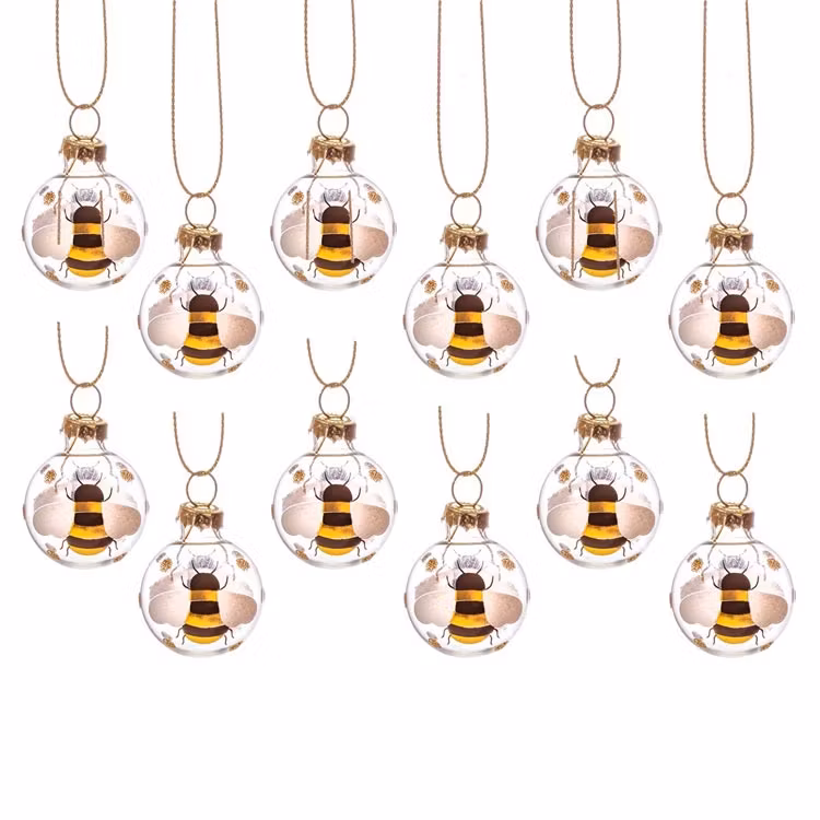 Julgranskulor i glas med bin, mini – 12-pack