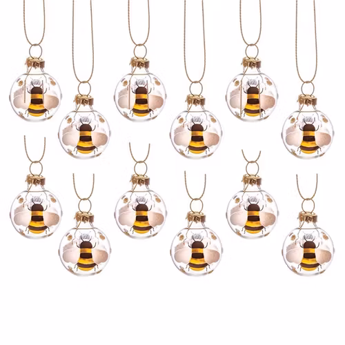 Julgranskulor i glas med bin, mini – 12-pack