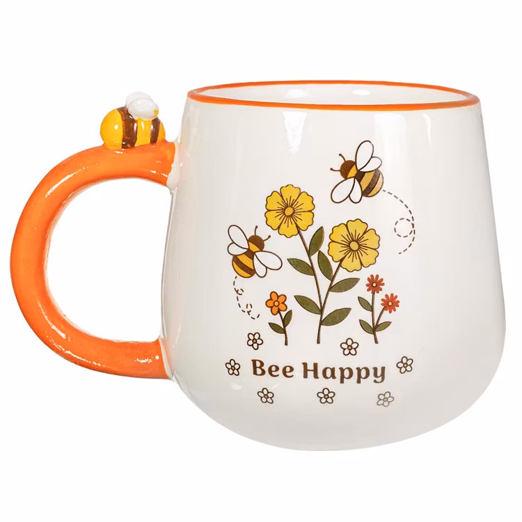 Mugg i retrostil med texten Bee Happy