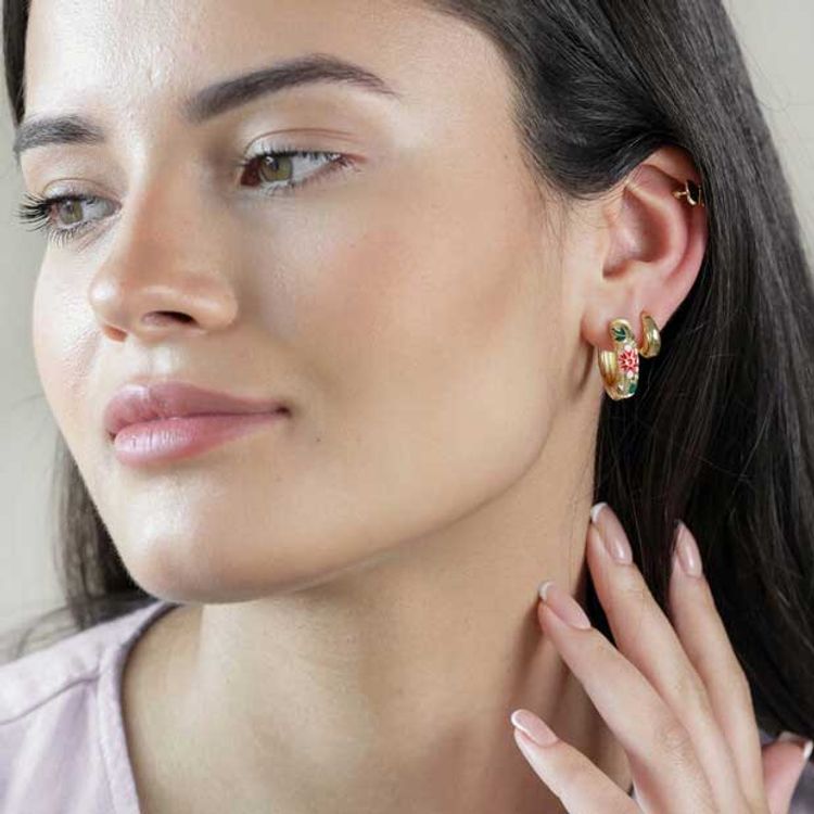 Örhängen – Cloisonné ring guld, rött, rosa & grönt