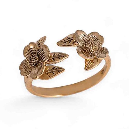 Ring – Två kornellblommor, brons