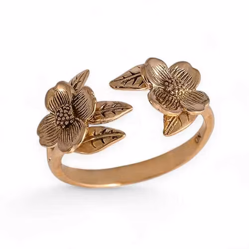 Ring – Två kornellblommor, brons