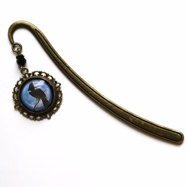 Bokmärke, book hook – Kråkfågel, blå måne