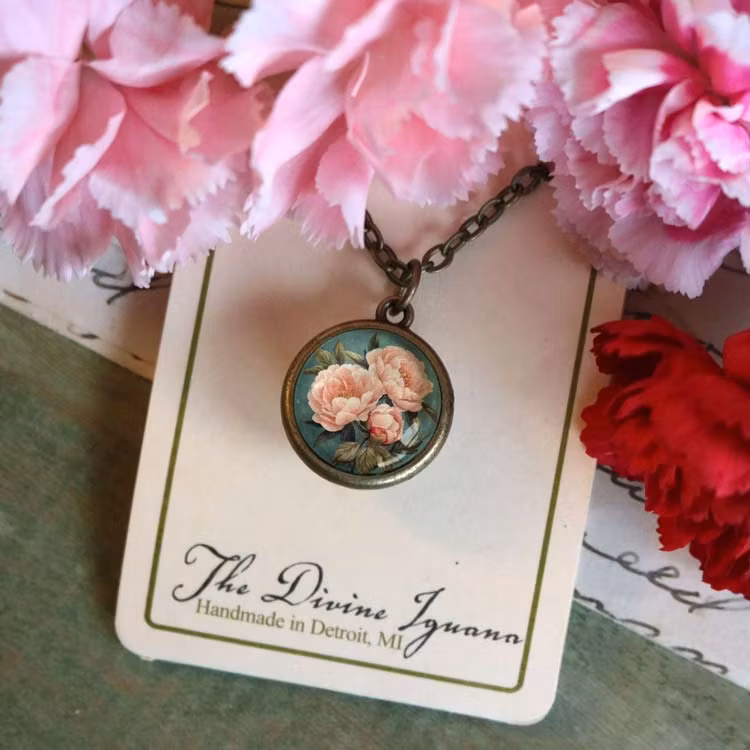 Halsband, dubbelsidig berlock – Rosa Pion