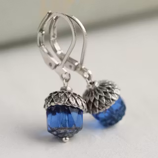 Örhängen – Safirblå ekollon, krok med lås