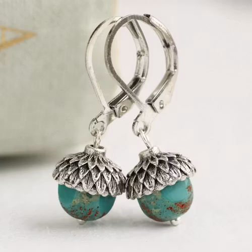 Örhängen – Turkost ekollon, krok med lås