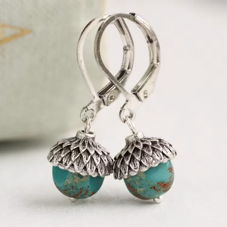 Örhängen – Turkost ekollon, krok med lås