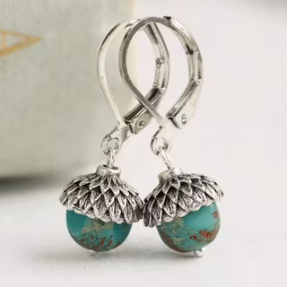 Örhängen – Turkost ekollon, krok med lås