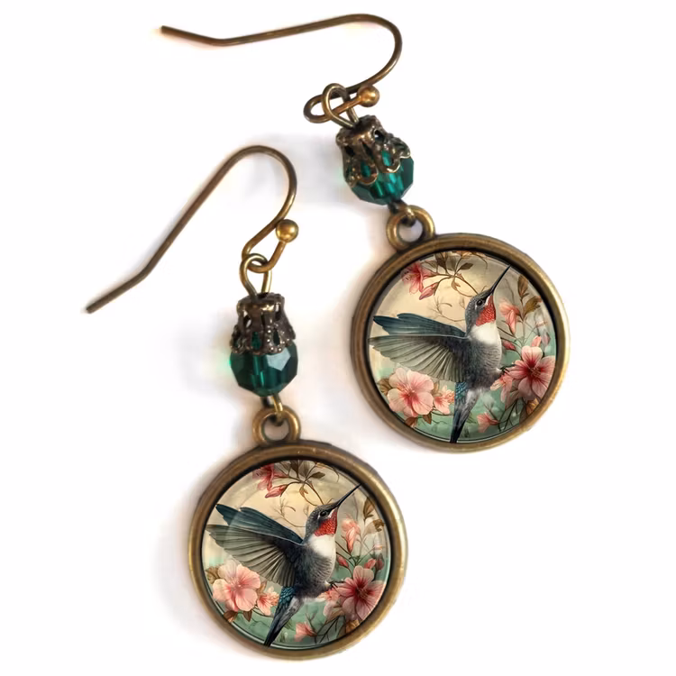 Örhängen, krok – Kolibri, Art Nouveau