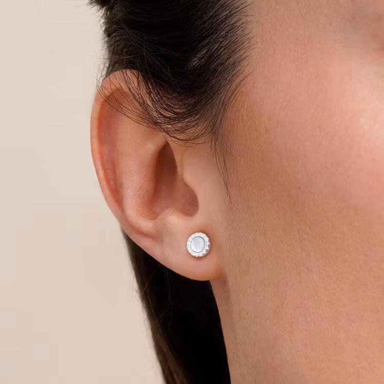 Örhängen – Cirkel i pärlemor och kubisk zirkonia, liten