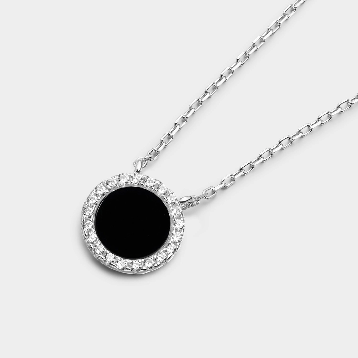 Halsband – Cirkel i onyx och kubisk zirkonia
