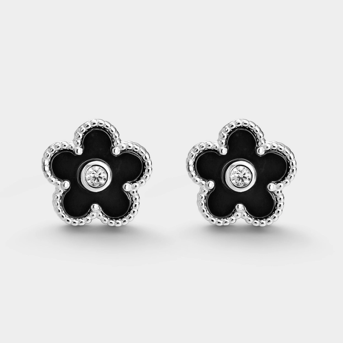 Örhängen – Blomma i onyx med kubisk zirkonia