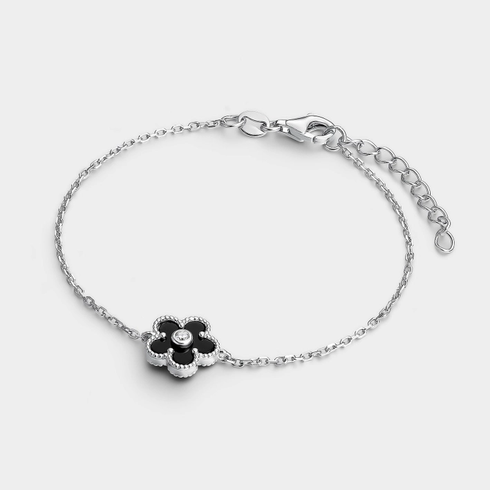 Armband – Blomma i onyx med kubisk zirkonia