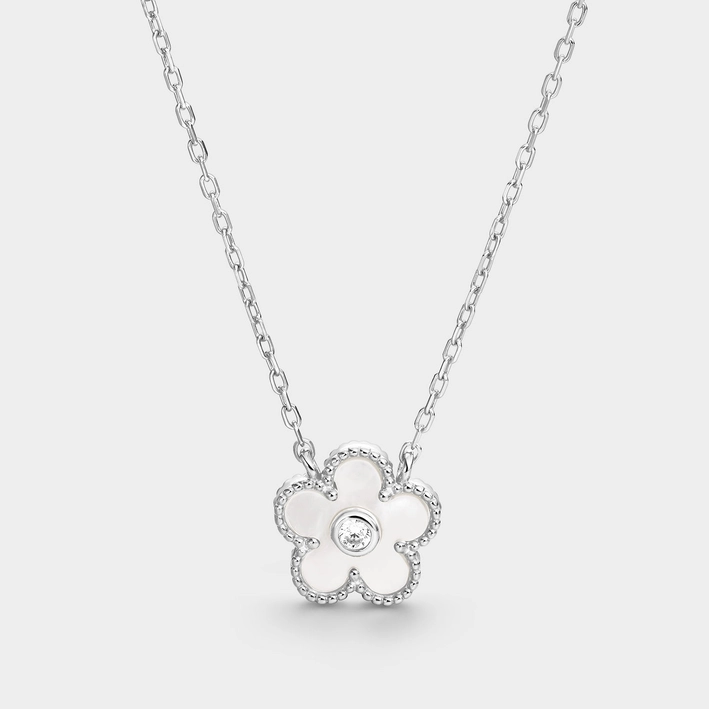 Halsband – Blomma i pärlemor med kubisk zirkonia