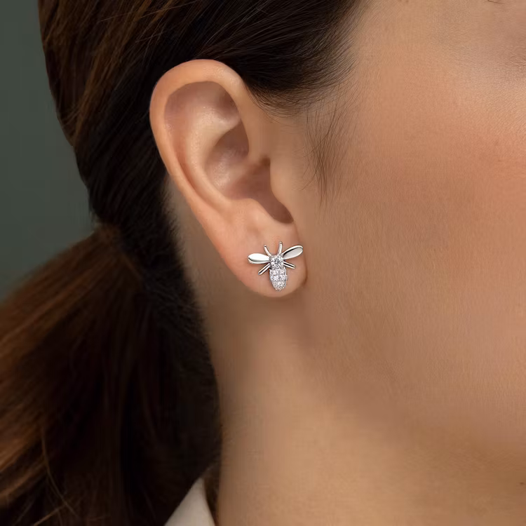 Örhängen – Bi i silver med kubisk zirkonia