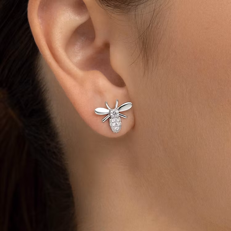 Örhängen – Bi i silver med kubisk zirkonia