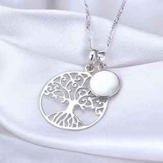 Halsband – Livets träd och pärlemorhänge, silver