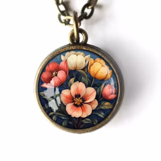 Halsband, dubbelsidig berlock – Stämningsfulla tulpaner