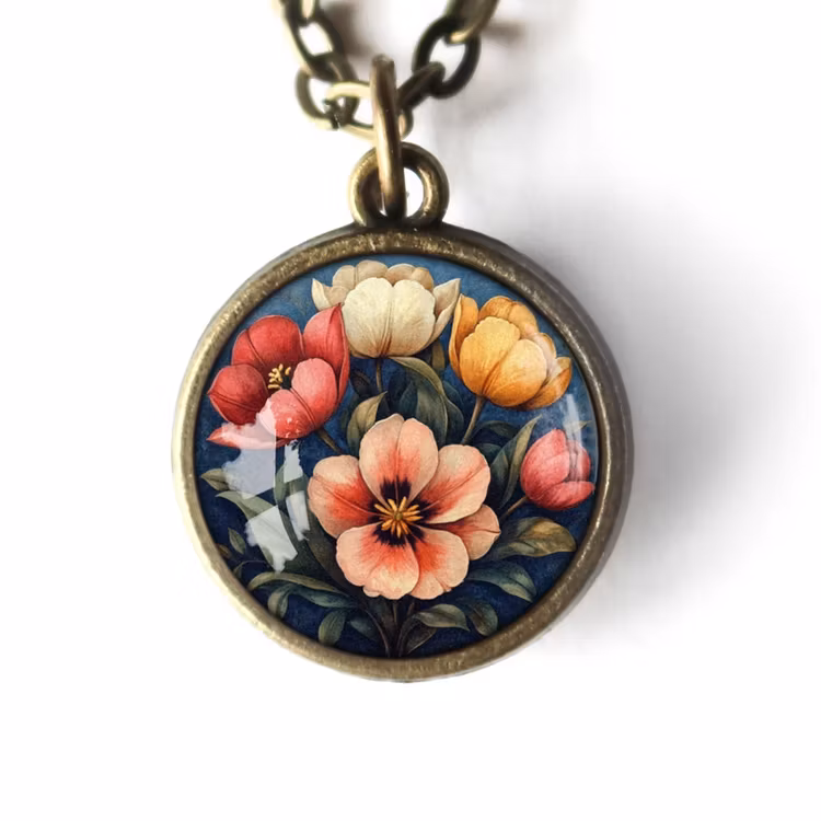 Halsband, dubbelsidig berlock – Stämningsfulla tulpaner