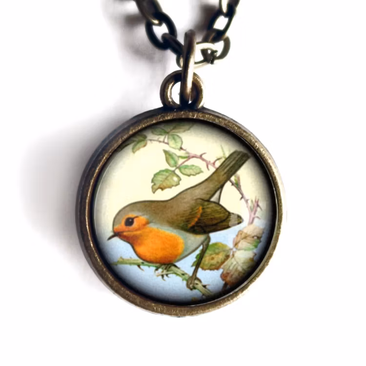 Halsband, dubbelsidig berlock – Rödhake