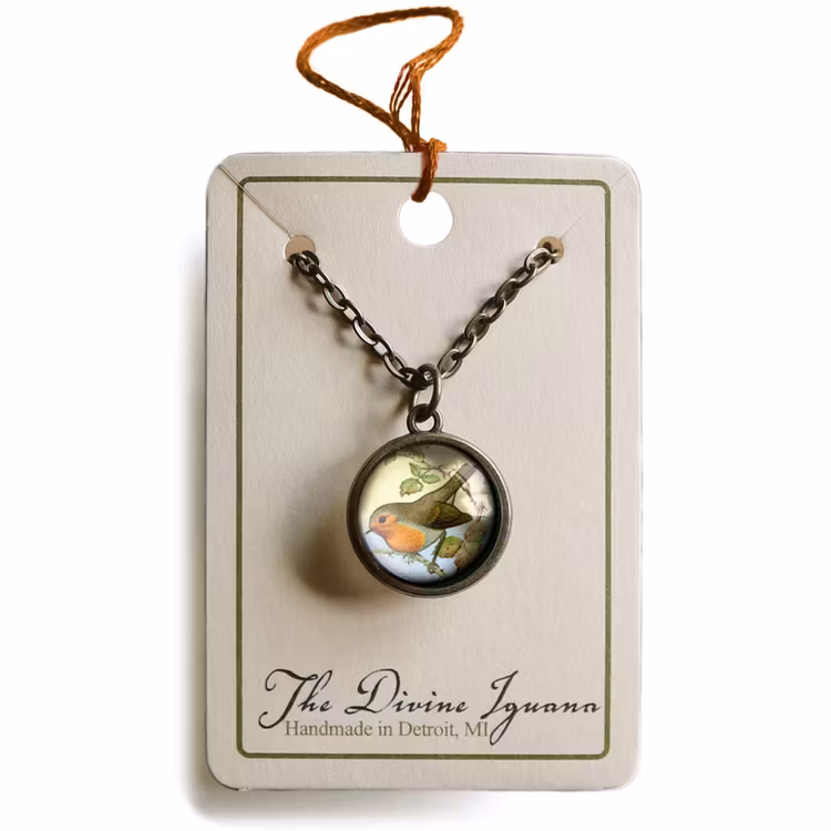 Halsband, dubbelsidig berlock – Rödhake