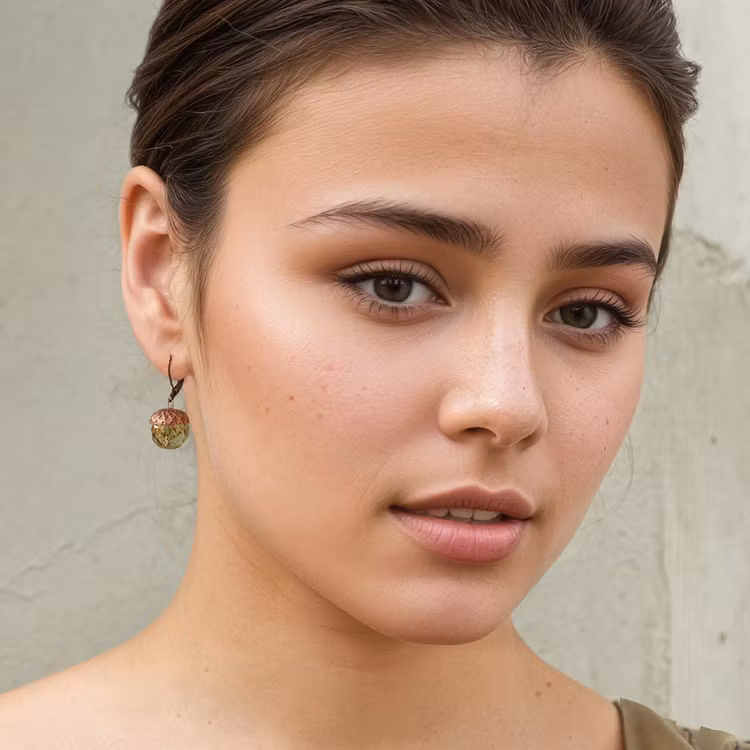 Örhängen – Ekollon i melerat grönt glas