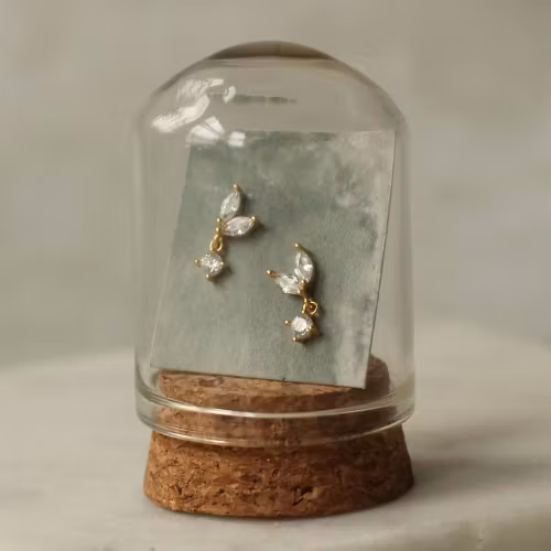 Örhängen – Blad med kubisk zirkonia, förgyllda