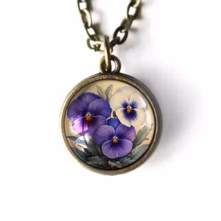 Halsband, dubbelsidig berlock – Penséer