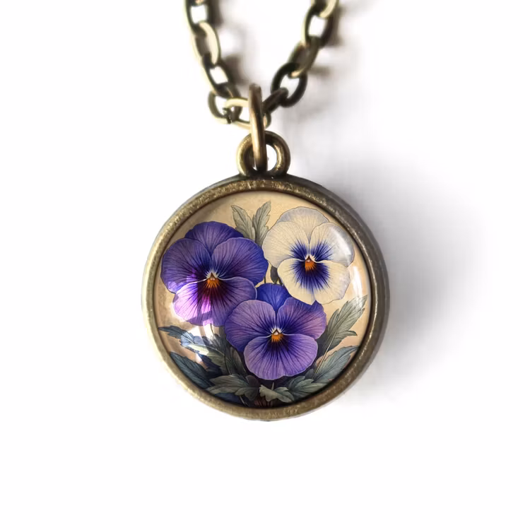 Halsband, dubbelsidig berlock – Penséer