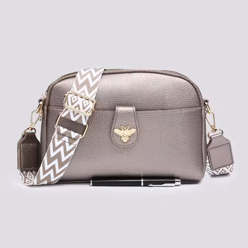 Axelväska – Double Zip Bee, metallisk mullvad