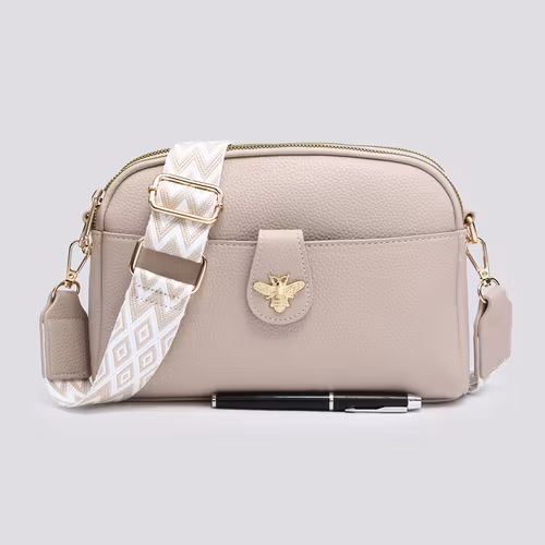 Axelväska – Double Zip Bee, ljus puderaprikos