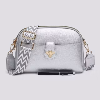 Axelväska – Double Zip Bee, silver