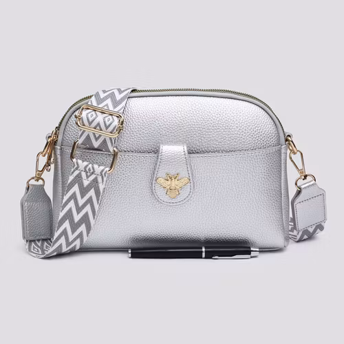 Axelväska – Double Zip Bee, silver