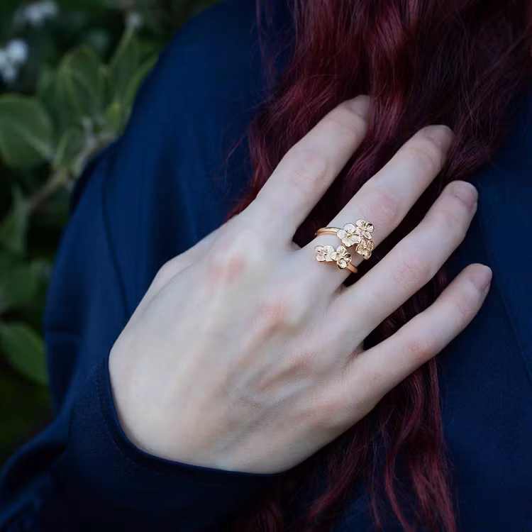 Ring – Hortensia i klasar, brons