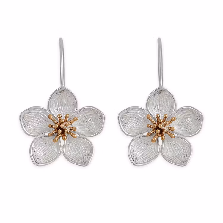 Örhängen – Körsbärsblomma på krok, silver & brons