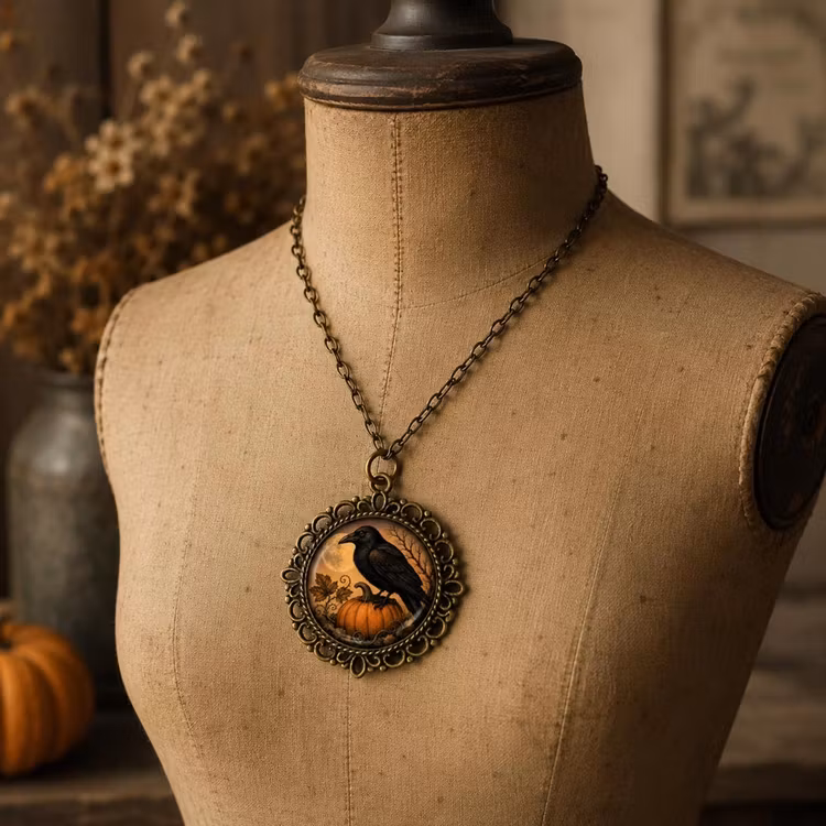 Halsband, ornamenterad berlock – Skördemånens korp
