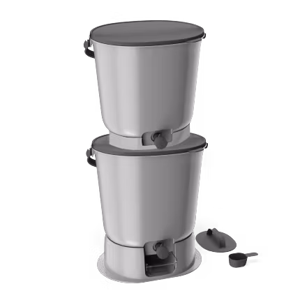 2 Bokashihinkar Organko Essential med sockel och 900 g Bokashi torrt strö