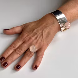 Cuff Bangle Bracelet TUX with Rose quartz