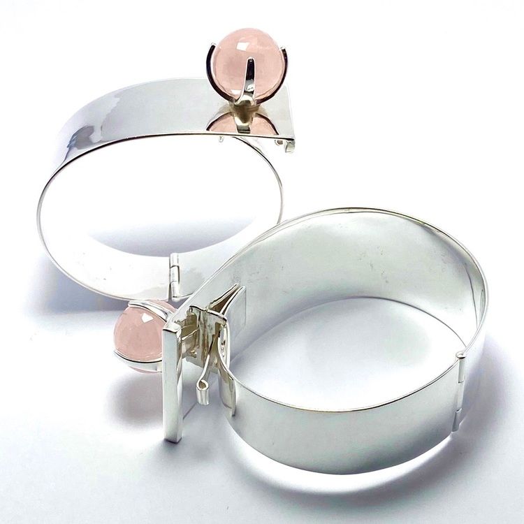 Cuff Bangle Bracelet TUX with Rose quartz