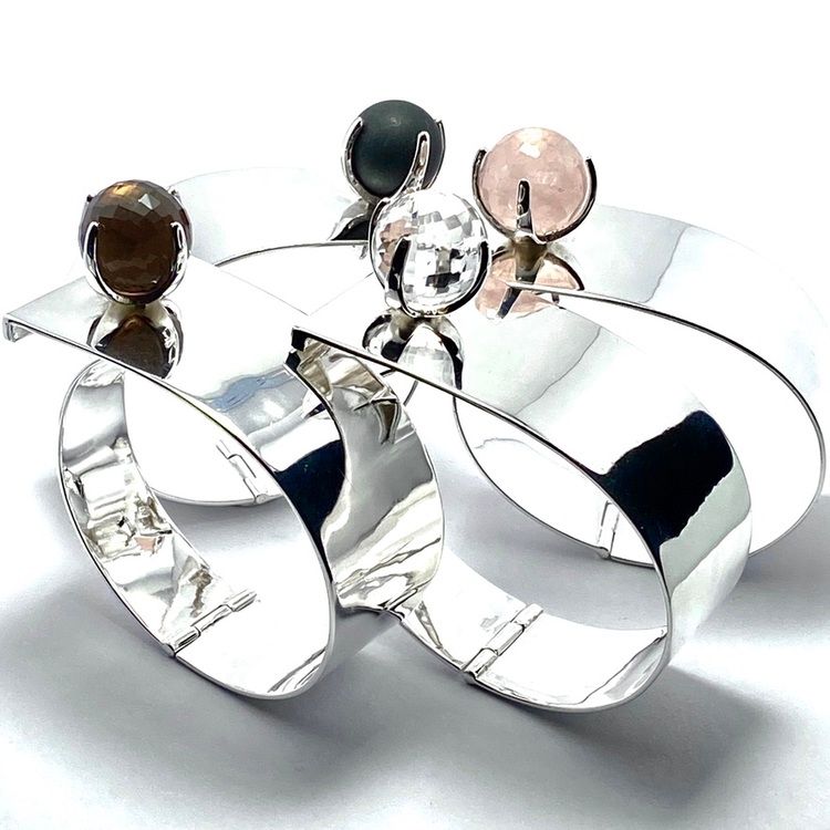 Cuff Bangle Bracelet TUX with Rose quartz