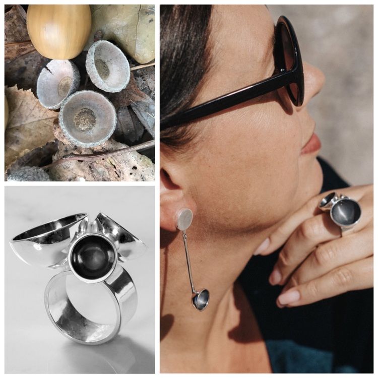 Stor oxiderad silverring och matchande örhängen . Big oxidised silver ring and matching earrings