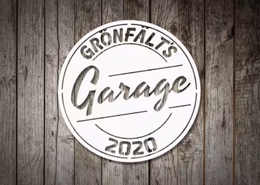 Skylt Garage - Personlig garage-skylt i metall med egen text