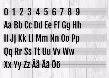 Siffror & Bokstäver för husfasad, Typsnitt 6 Fjalla One