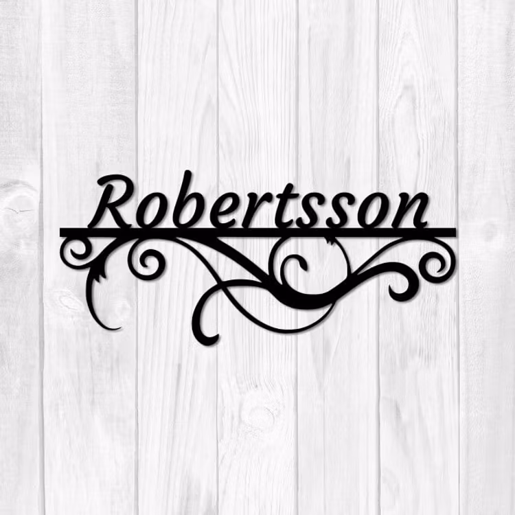 Elegant väggdekor med personlig text, här med namnet Robertsson.